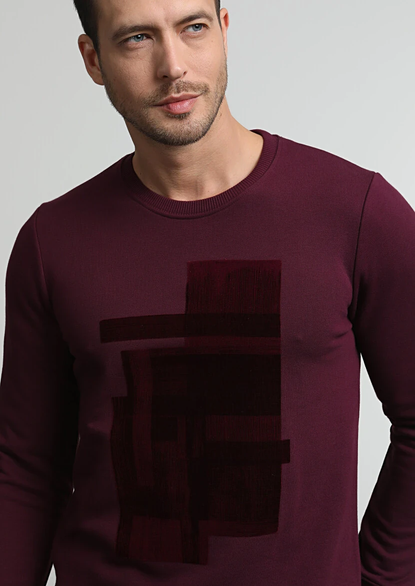 Burgundy Printed Sweatshirt - 1