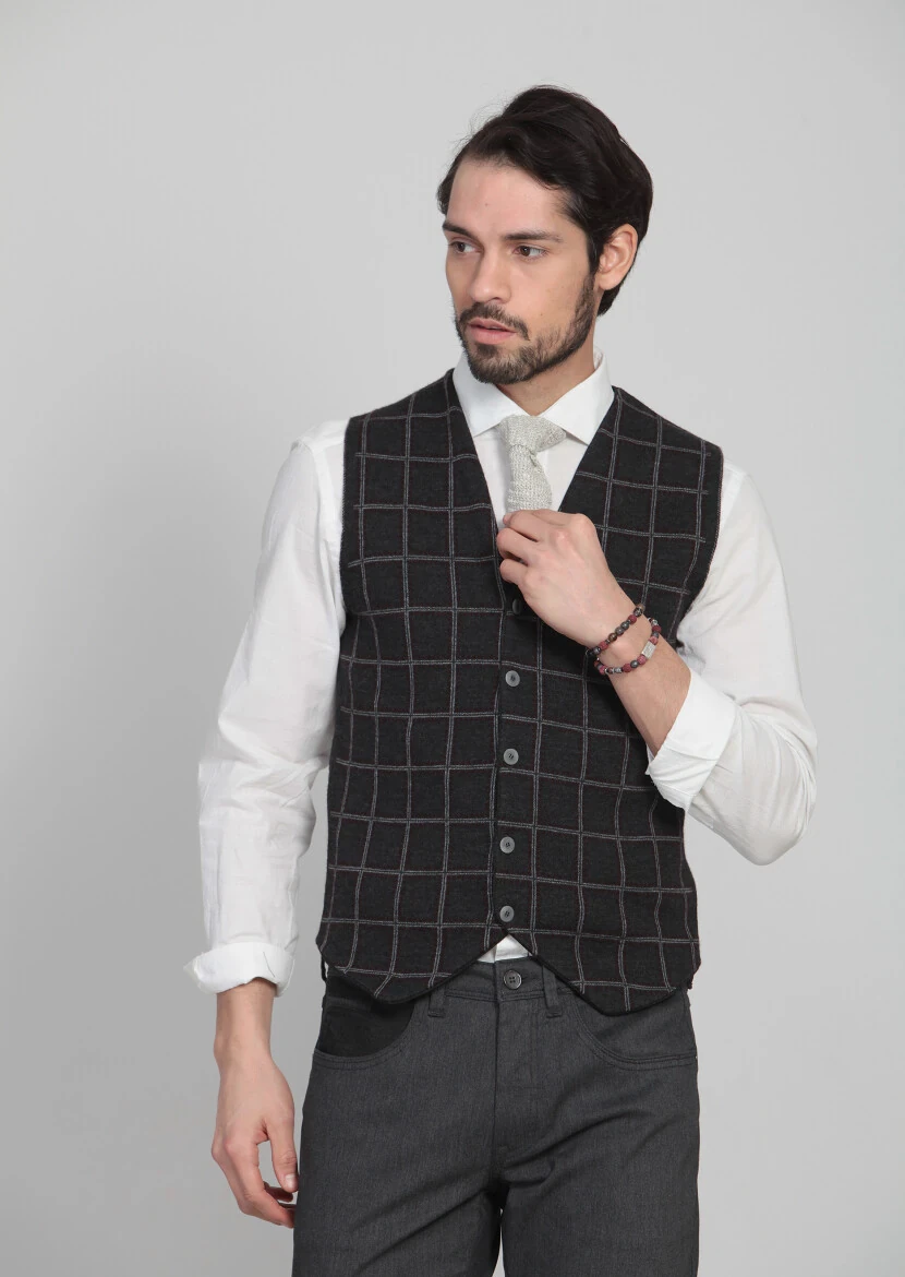 Burgundy Regular Fit Casual Knitting Knit Vest - 1