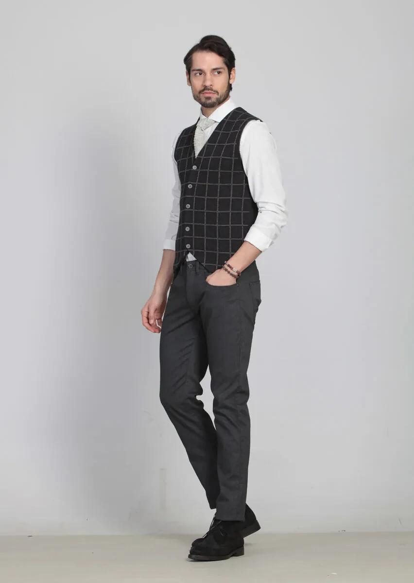 Burgundy Regular Fit Casual Knitting Knit Vest - 3