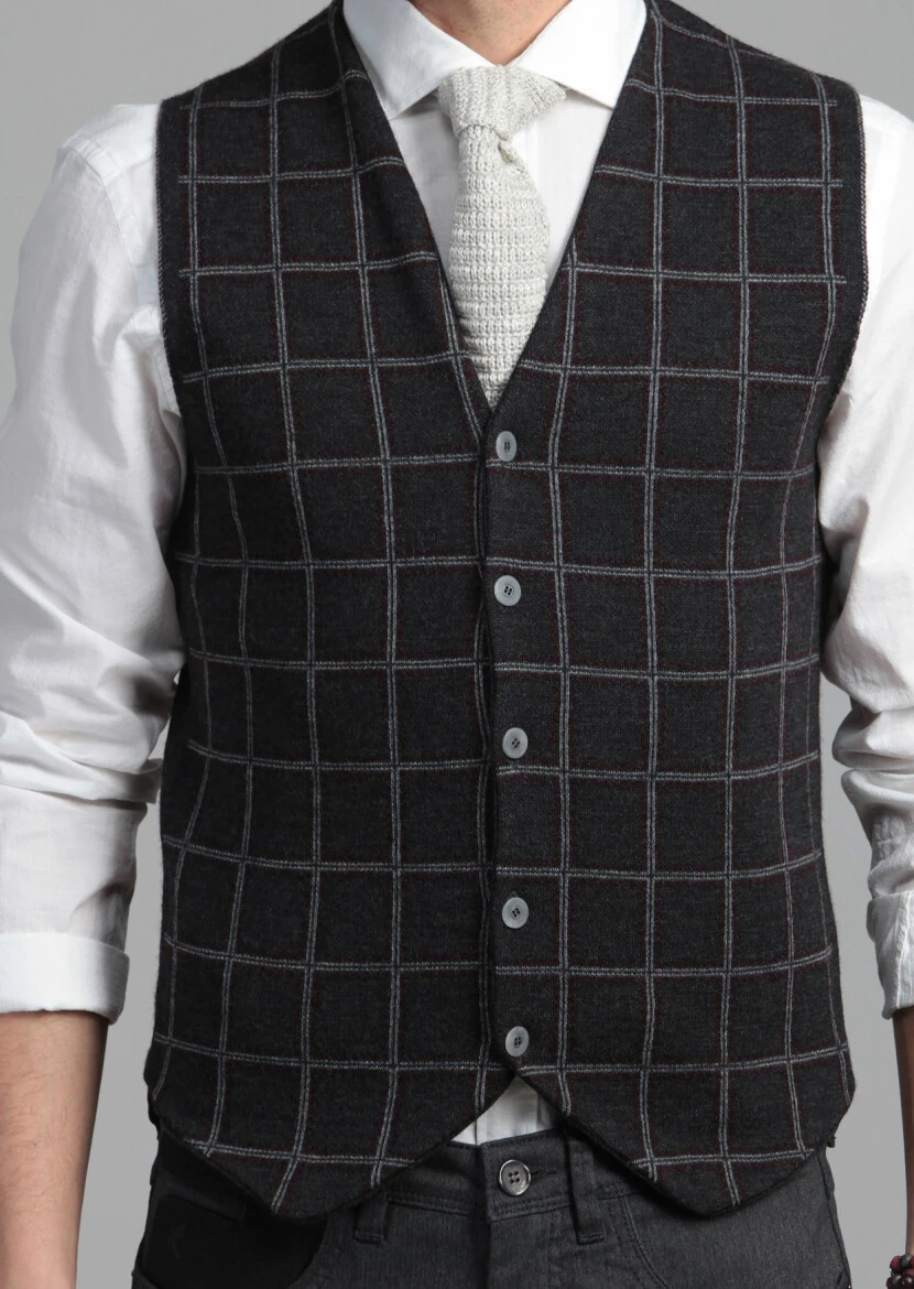 Burgundy Regular Fit Casual Knitting Knit Vest - 4