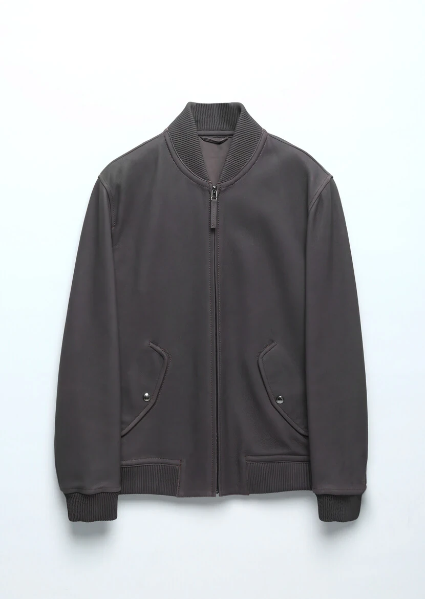 Burgundy Regular Fit Turtleneck Casual Leather Leather Coat - 8