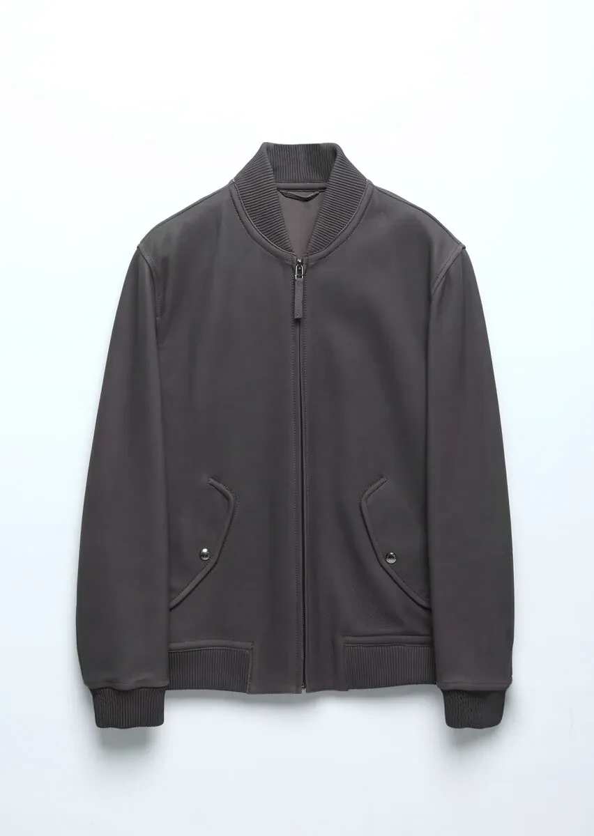 Burgundy Regular Fit Turtleneck Casual Leather Leather Coat - 8