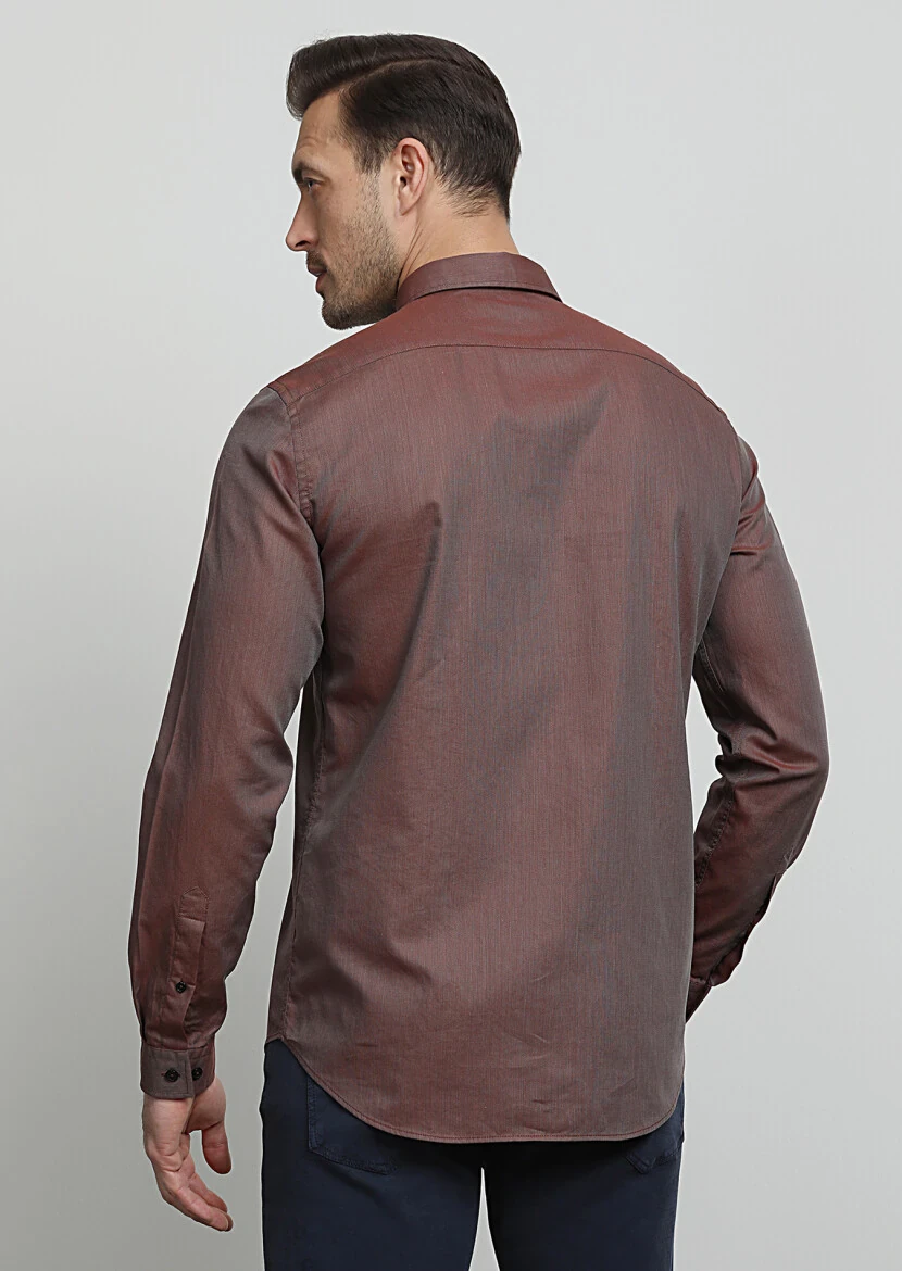 Burgundy Regular Fit Weaving Casual 100% Cotton Shirt - 4