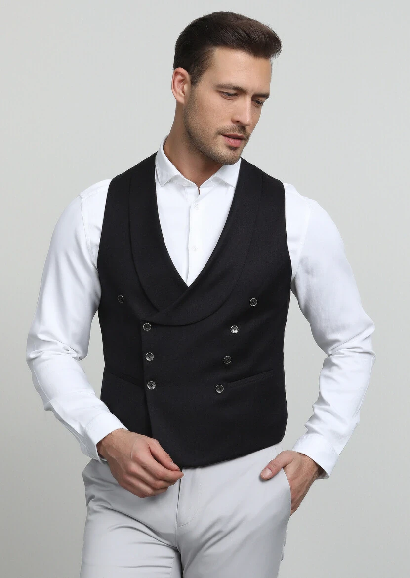 Burgundy Slim Fit Shawl Collar Casual Waistcoat - 1