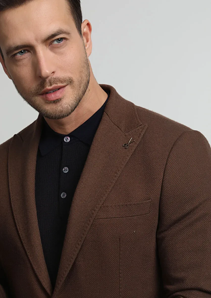 Cinnamon Patterned Zeroweight Slim Fit Wool Blended Jacket - 2