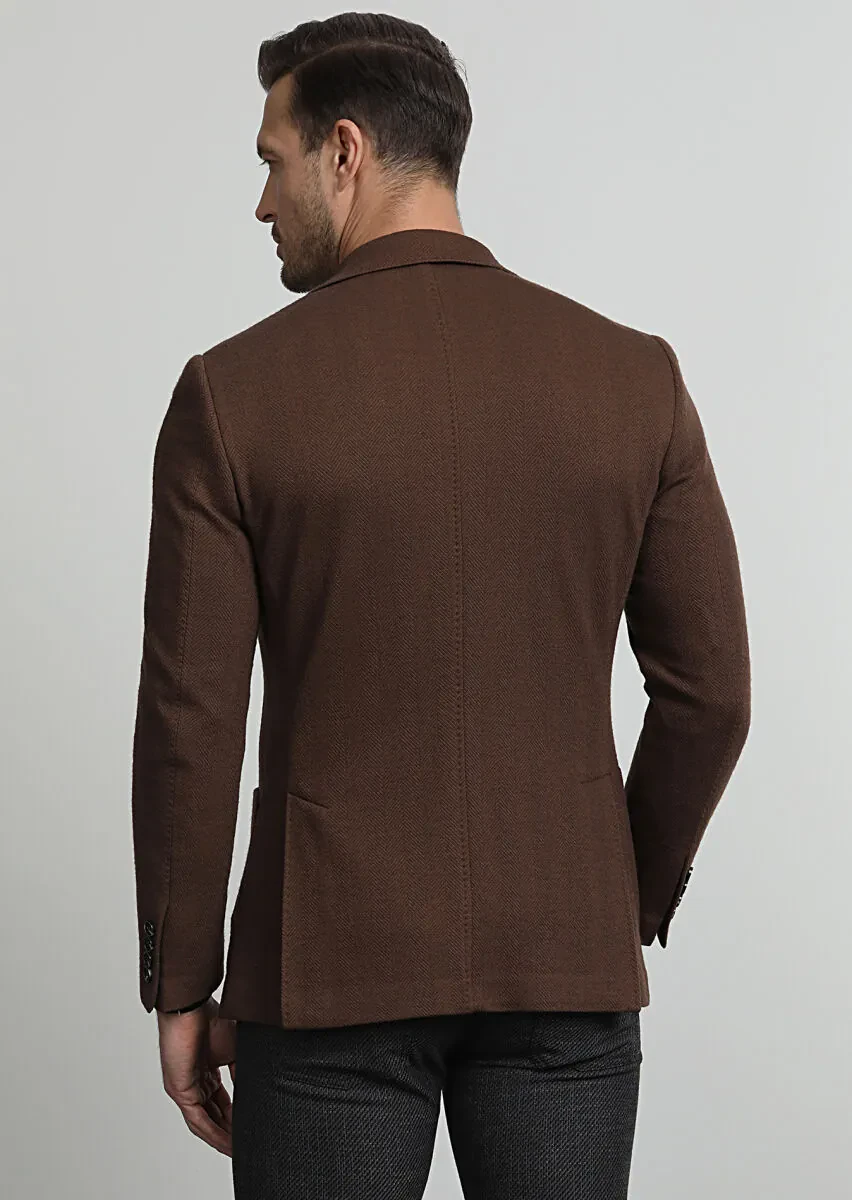 Cinnamon Patterned Zeroweight Slim Fit Wool Blended Jacket - 4
