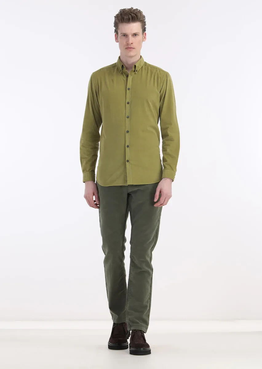 Colourful Ribbed Regular Fit Weaving Casual 100% Cotton Shirt - 1