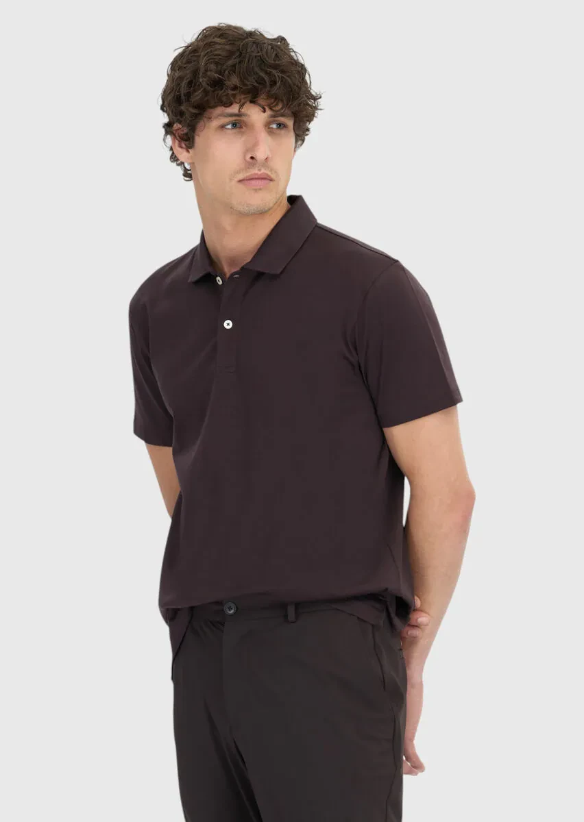 Damson Color Plain Polo Neck 100% Cotton T-Shirt - 3