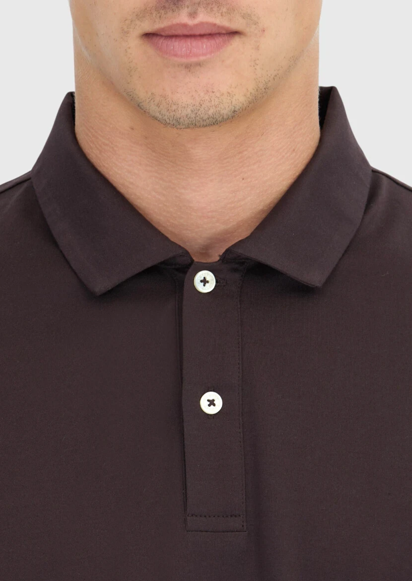 Damson Color Plain Polo Neck 100% Cotton T-Shirt - 5