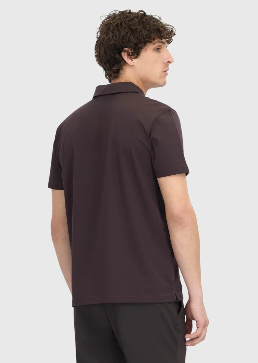 Damson Color Plain Polo Neck 100% Cotton T-Shirt - 6