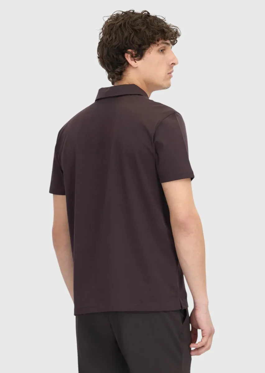 Damson Color Plain Polo Neck 100% Cotton T-Shirt - 6
