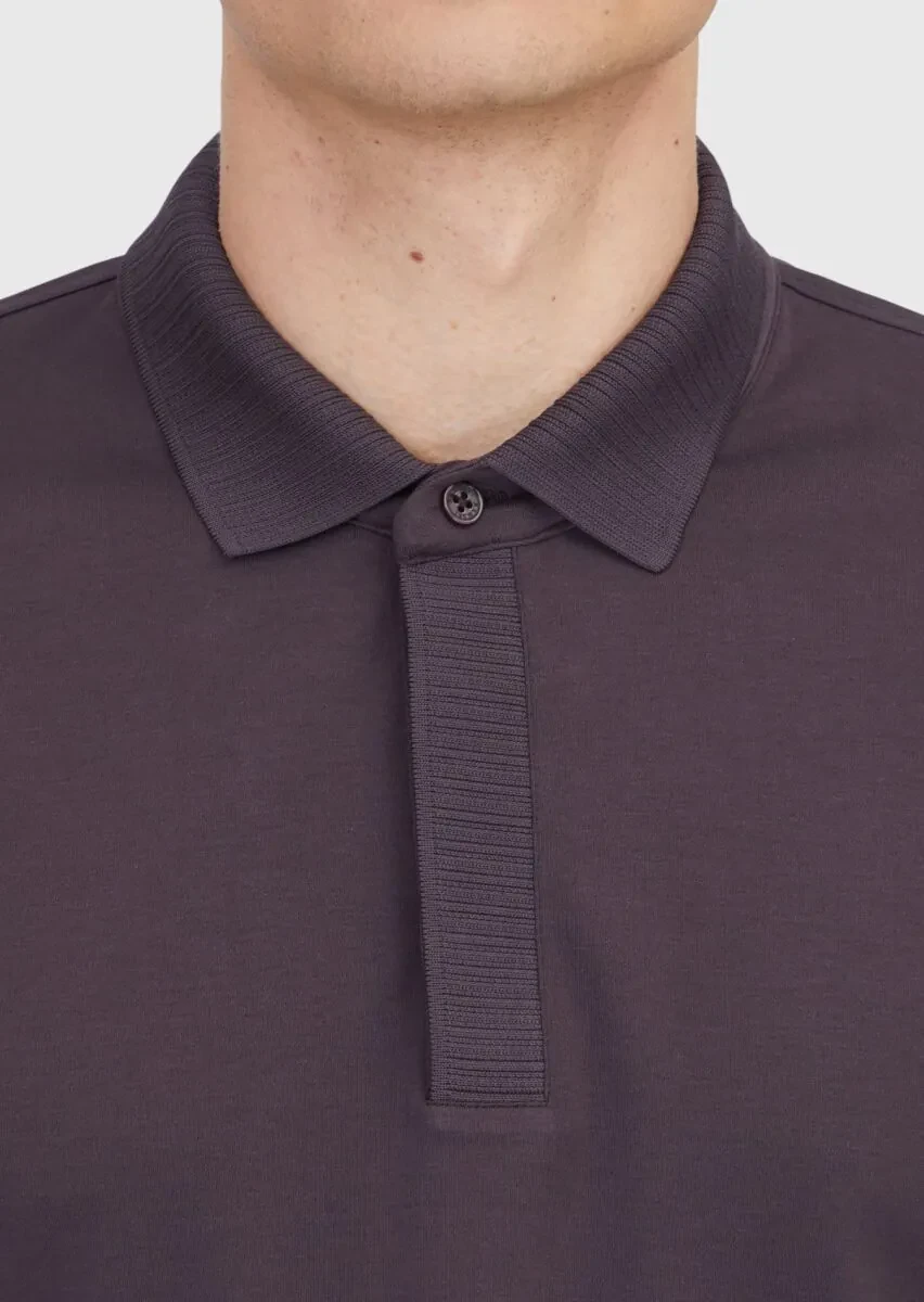 Damson Color Plain Polo Neck 100% Cotton T-Shirt - 5