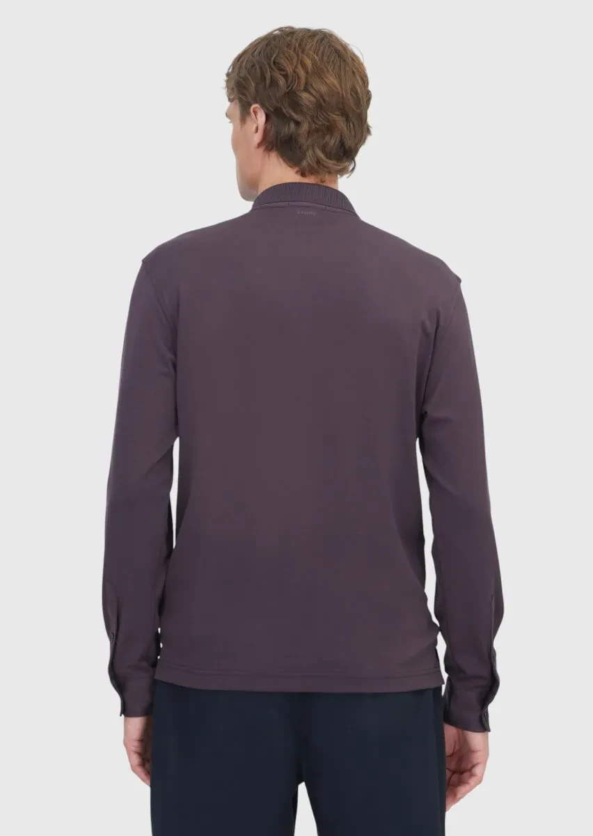 Damson Color Plain Polo Neck 100% Cotton T-Shirt - 6