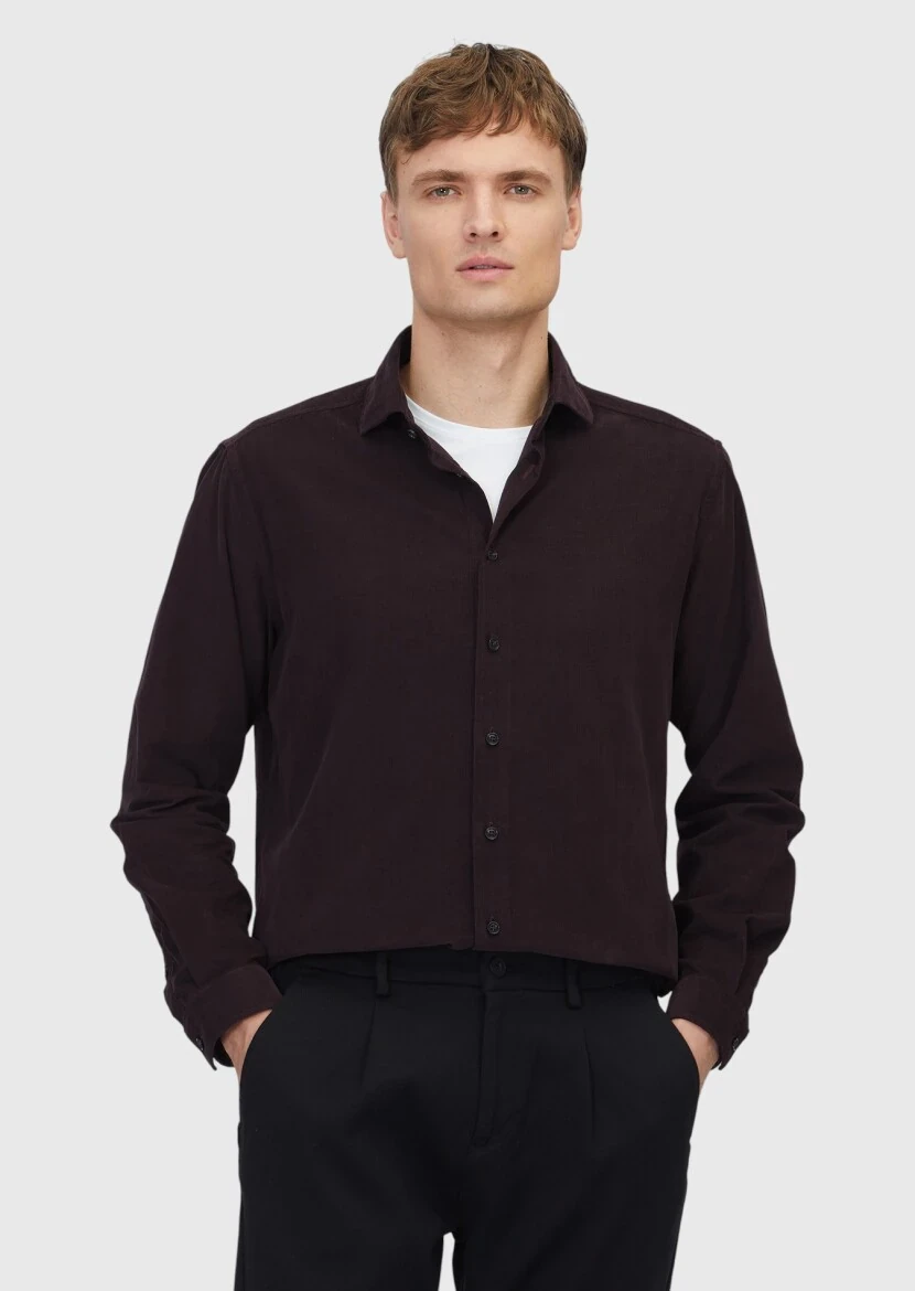 Damson Color Plain Weaving Casual 100% Cotton Shirt - RAMSEY