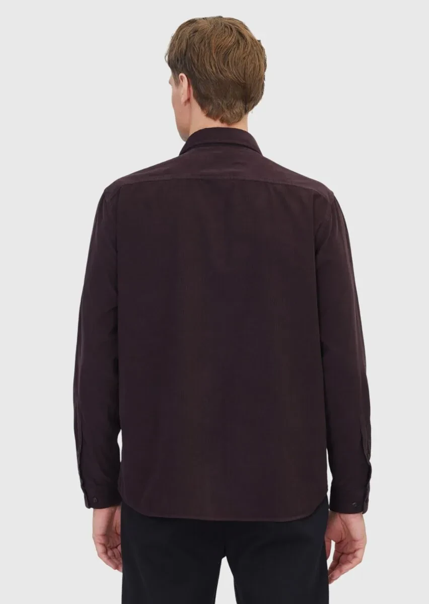 Damson Color Plain Weaving Casual 100% Cotton Shirt - 6