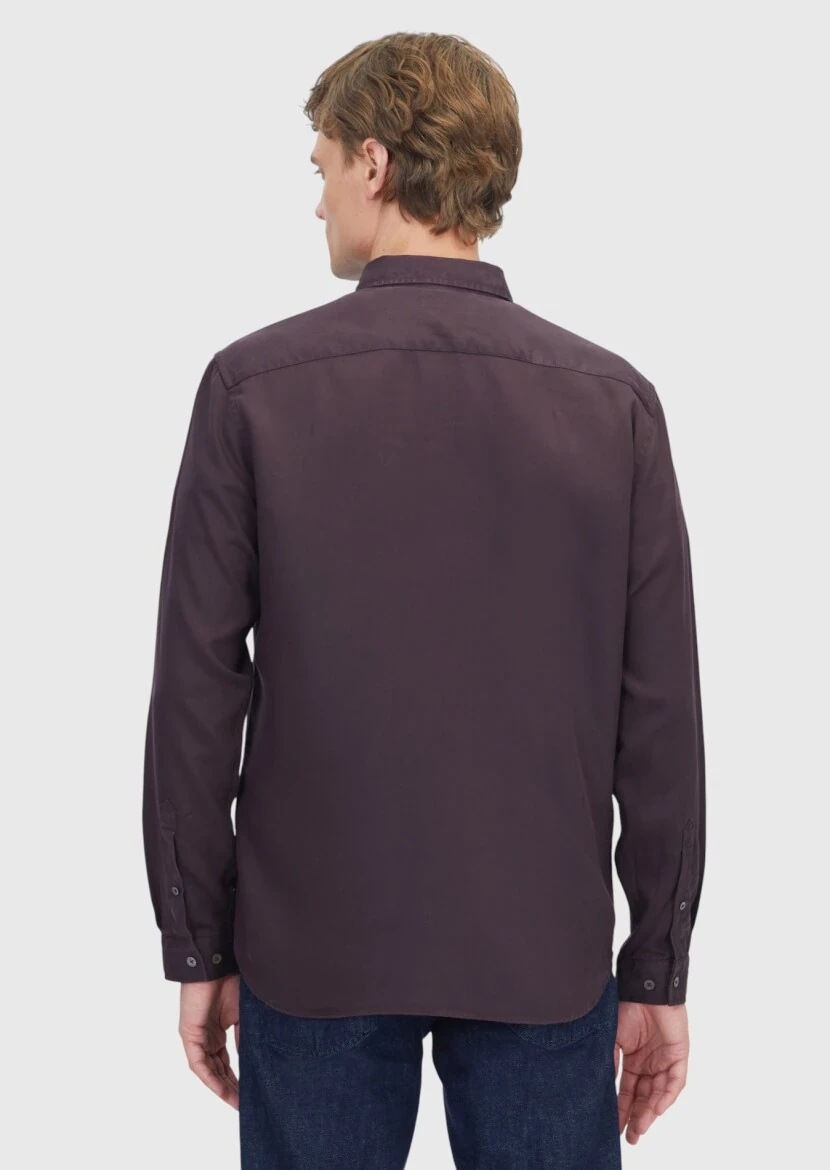 Damson Color Plain Weaving Casual Shirt - 6