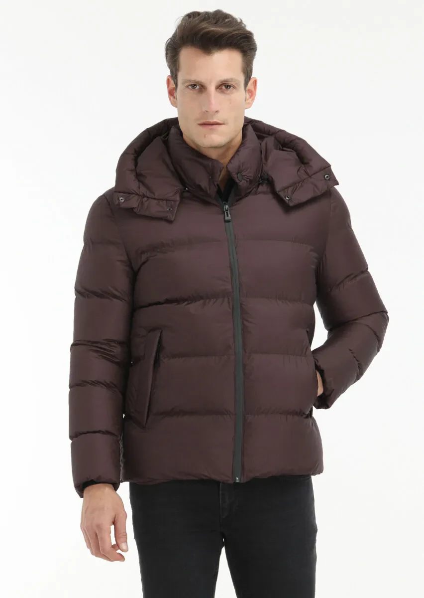 Damson Color Regular Fit Hooded Casual Weaving Coat - 2