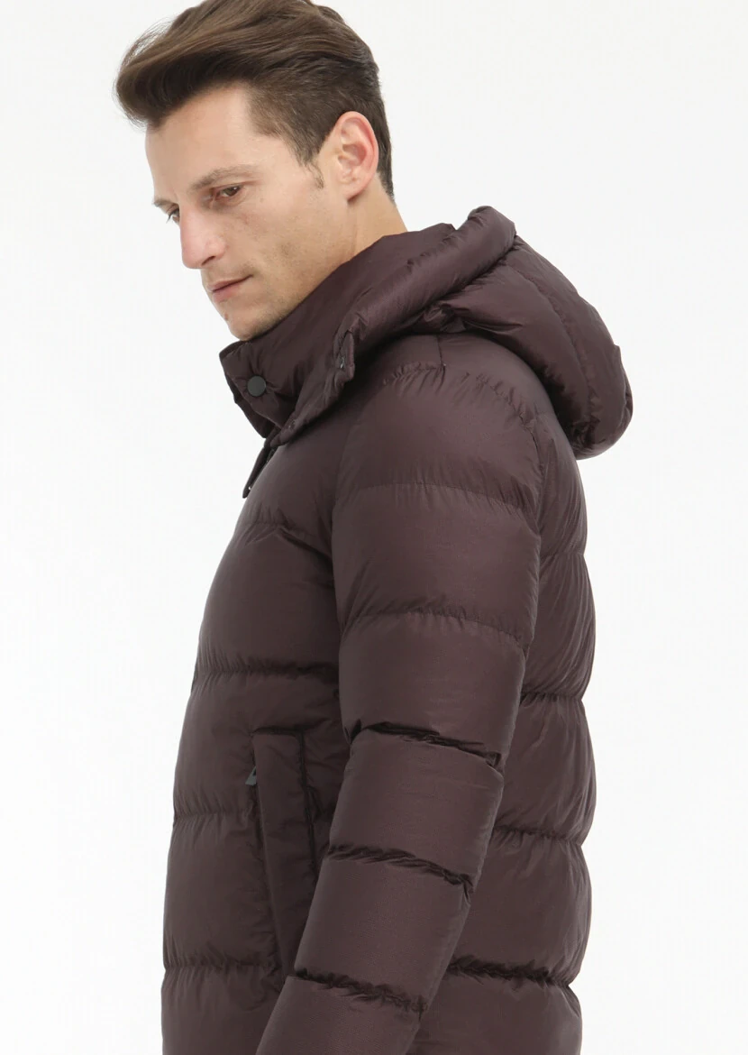 Damson Color Regular Fit Hooded Casual Weaving Coat - 5