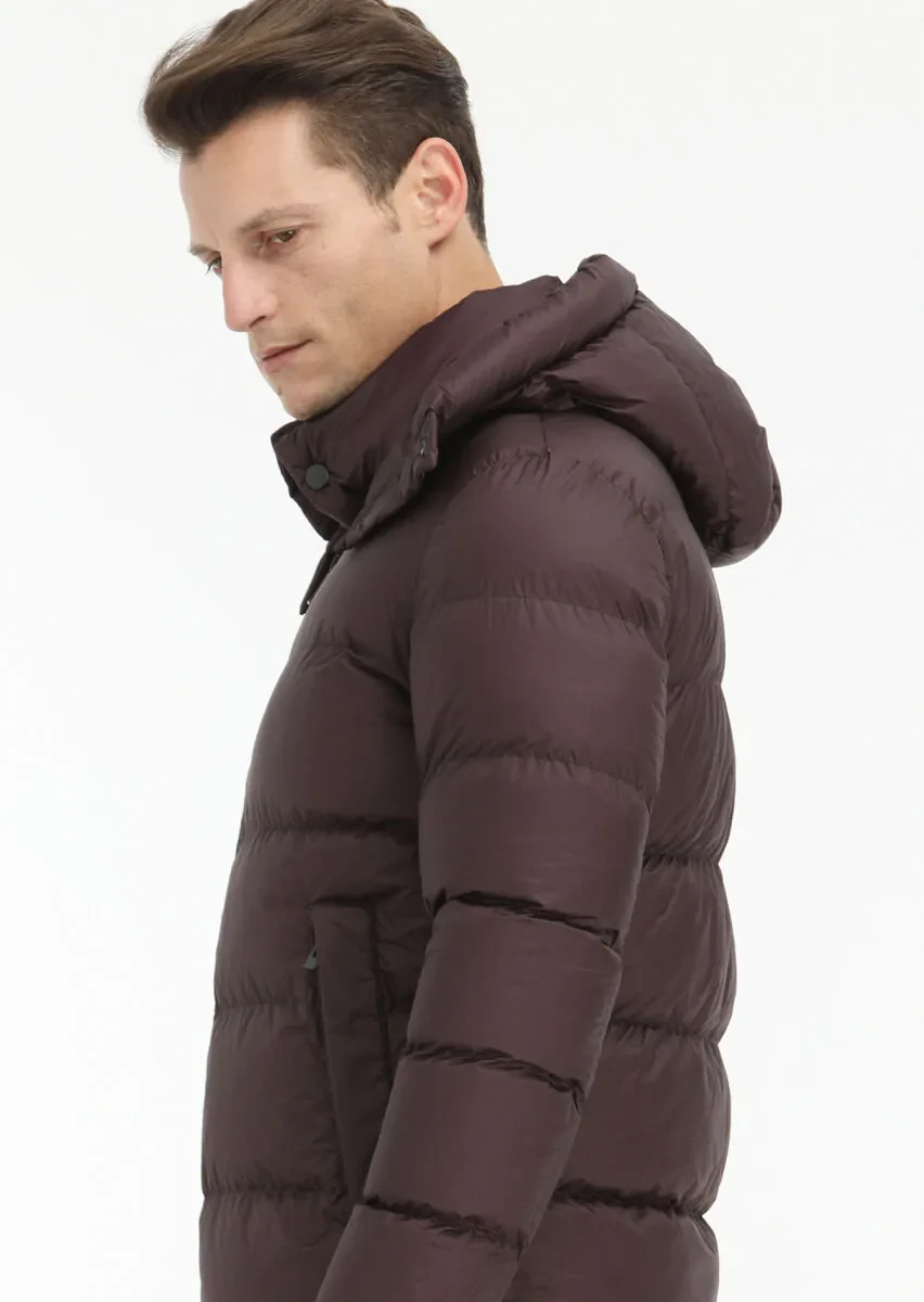 Damson Color Regular Fit Hooded Casual Weaving Coat - 5