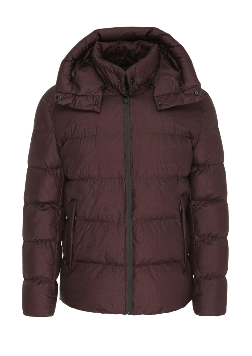 Damson Color Regular Fit Hooded Casual Weaving Coat - 7