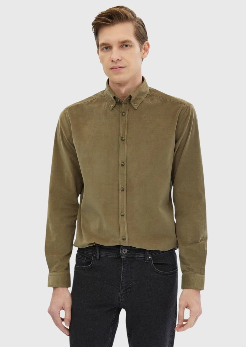 Damson Color Ribbed Regular Fit Weaving Casual 100% Cotton Shirt - 1