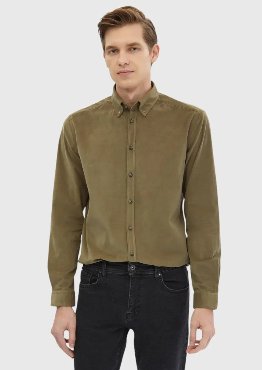 Damson Color Ribbed Regular Fit Weaving Casual 100% Cotton Shirt - 1