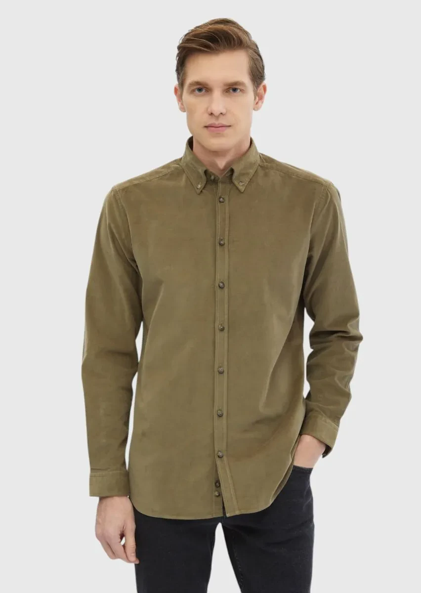 Damson Color Ribbed Regular Fit Weaving Casual 100% Cotton Shirt - 3