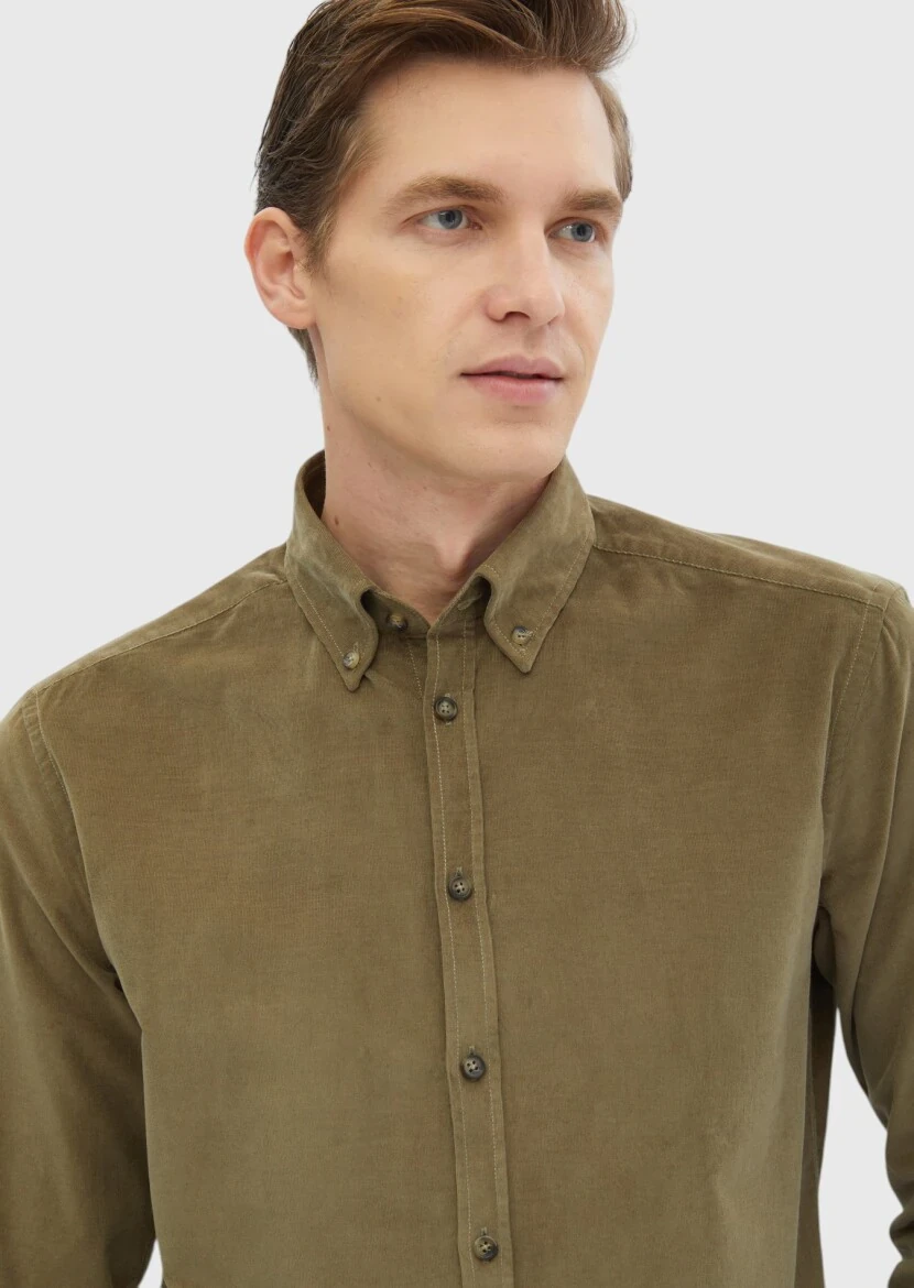 Damson Color Ribbed Regular Fit Weaving Casual 100% Cotton Shirt - 4