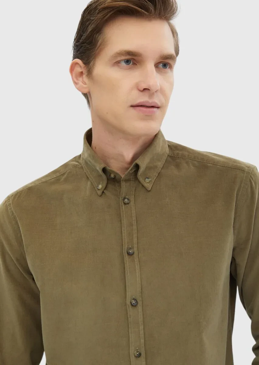 Damson Color Ribbed Regular Fit Weaving Casual 100% Cotton Shirt - 4