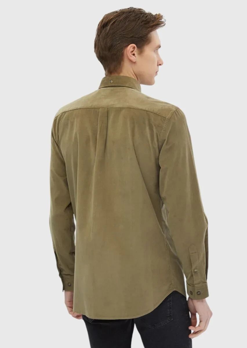 Damson Color Ribbed Regular Fit Weaving Casual 100% Cotton Shirt - 5