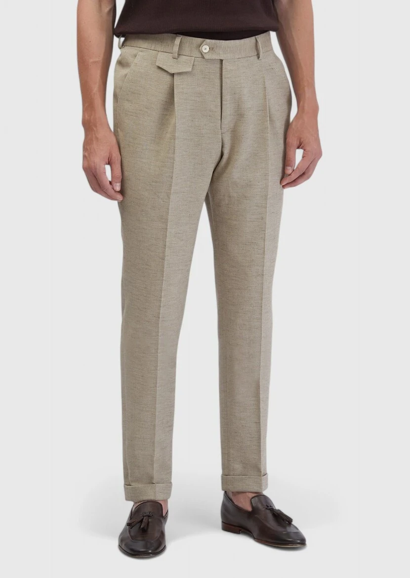 Dark Beige Material Regular Fit Casual Cotton Blended Trousers - RAMSEY