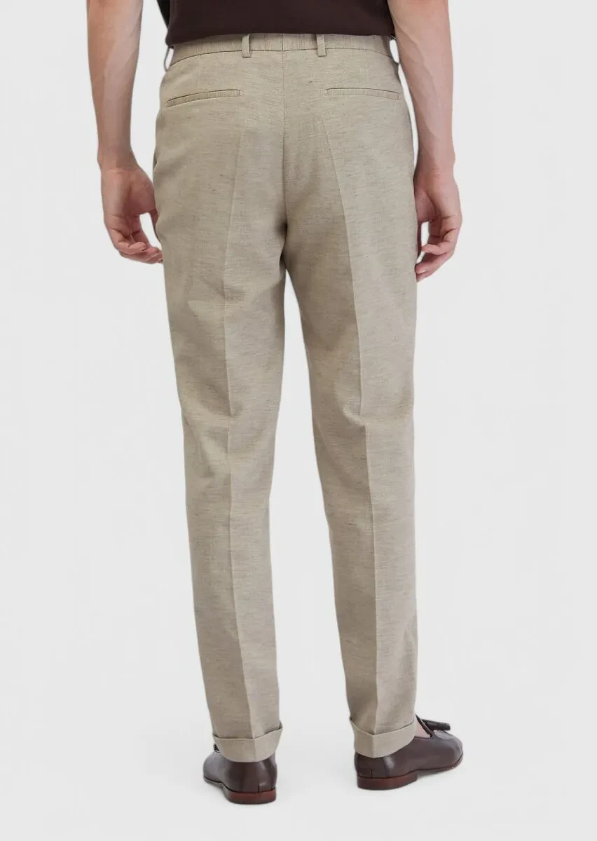 Dark Beige Material Regular Fit Casual Cotton Blended Trousers - 4