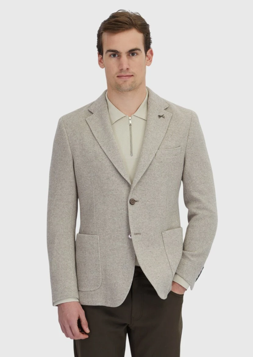 Dark Beige Plain Wool Blended Jacket - RAMSEY