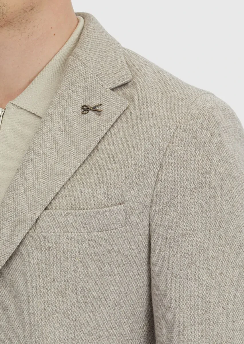 Dark Beige Plain Wool Blended Jacket - 4