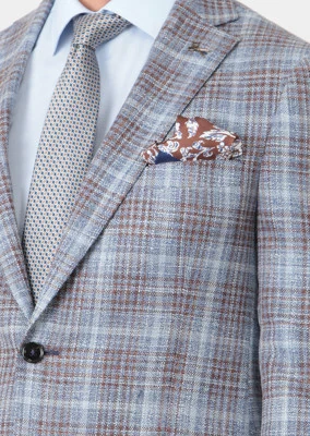 Dark Blue Checkered Regular Fit Silk Blended Jacket - 3