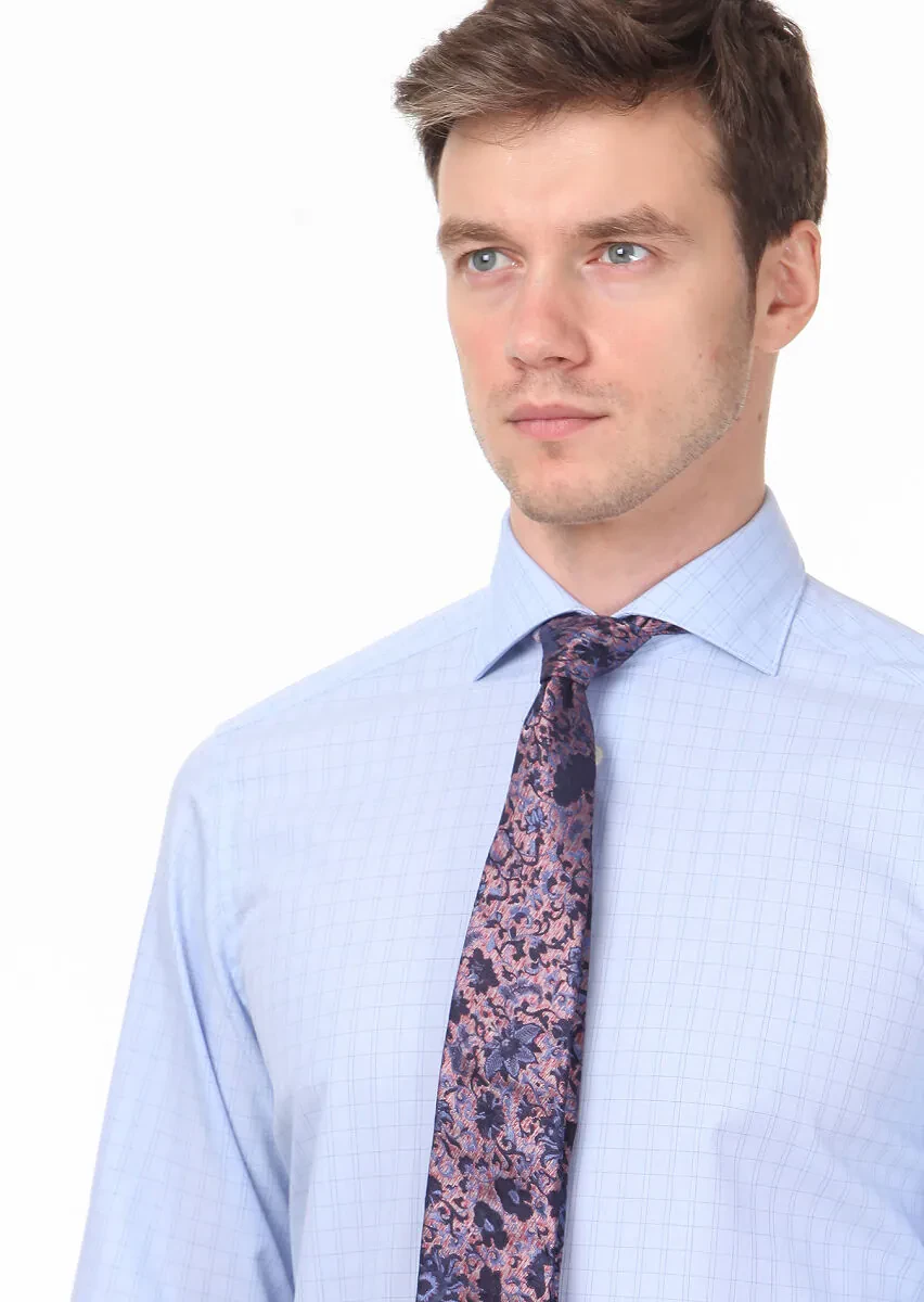 Dark Blue Checkered Regular Fit Weaving Classical 100% Cotton Shirt - 2