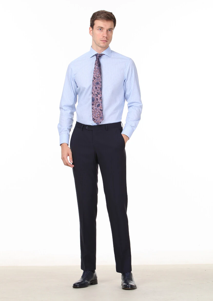 Dark Blue Checkered Regular Fit Weaving Classical 100% Cotton Shirt - 3