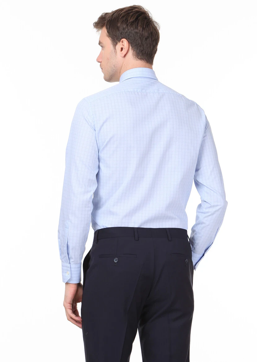 Dark Blue Checkered Regular Fit Weaving Classical 100% Cotton Shirt - 4