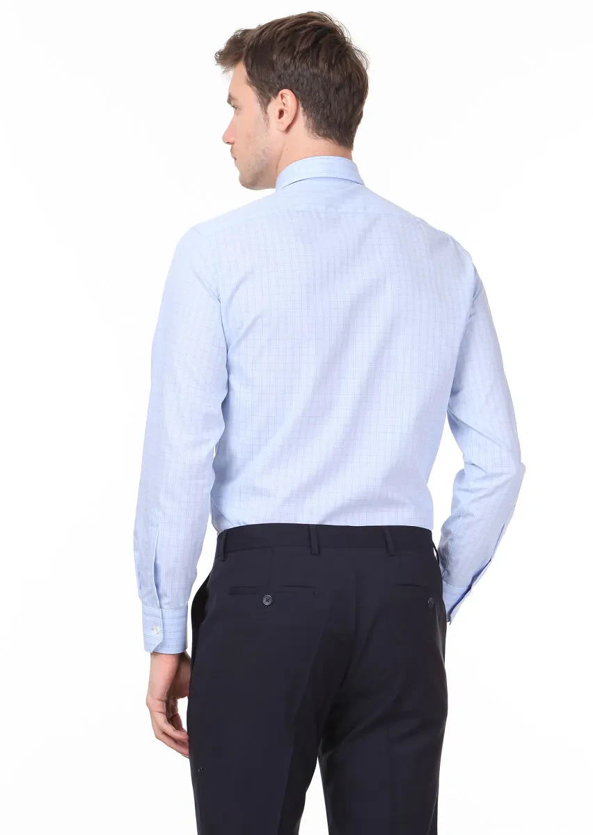 Dark Blue Checkered Regular Fit Weaving Classical 100% Cotton Shirt - 4