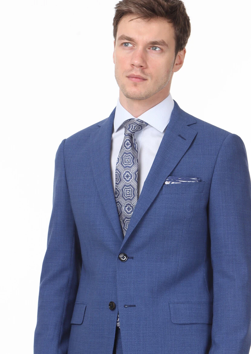 Dark Blue Micro Regular Fit 100% Wool Suit - 2