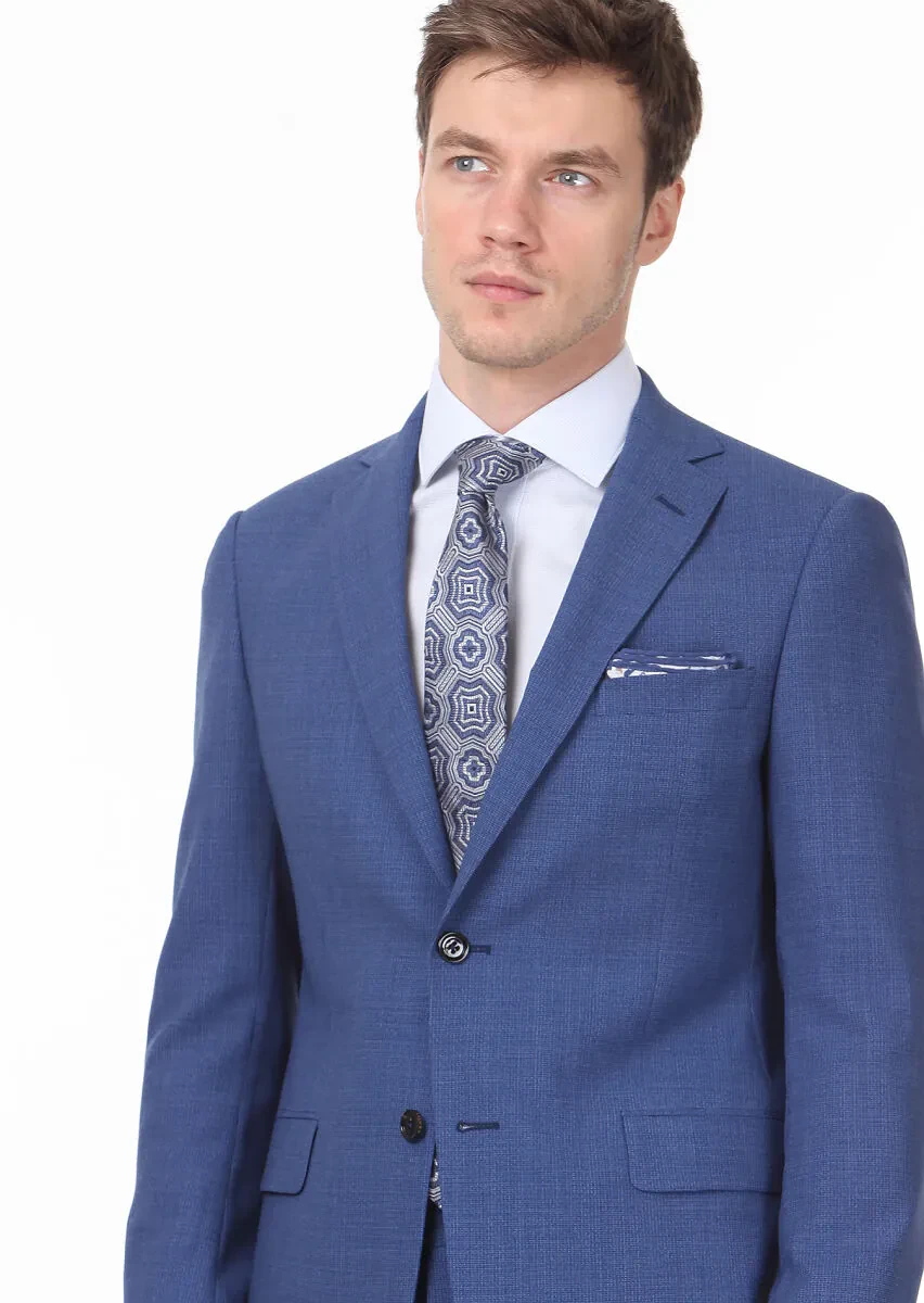 Dark Blue Micro Regular Fit 100% Wool Suit - 2