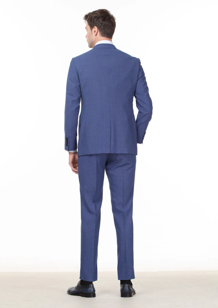 Dark Blue Micro Regular Fit 100% Wool Suit - 4