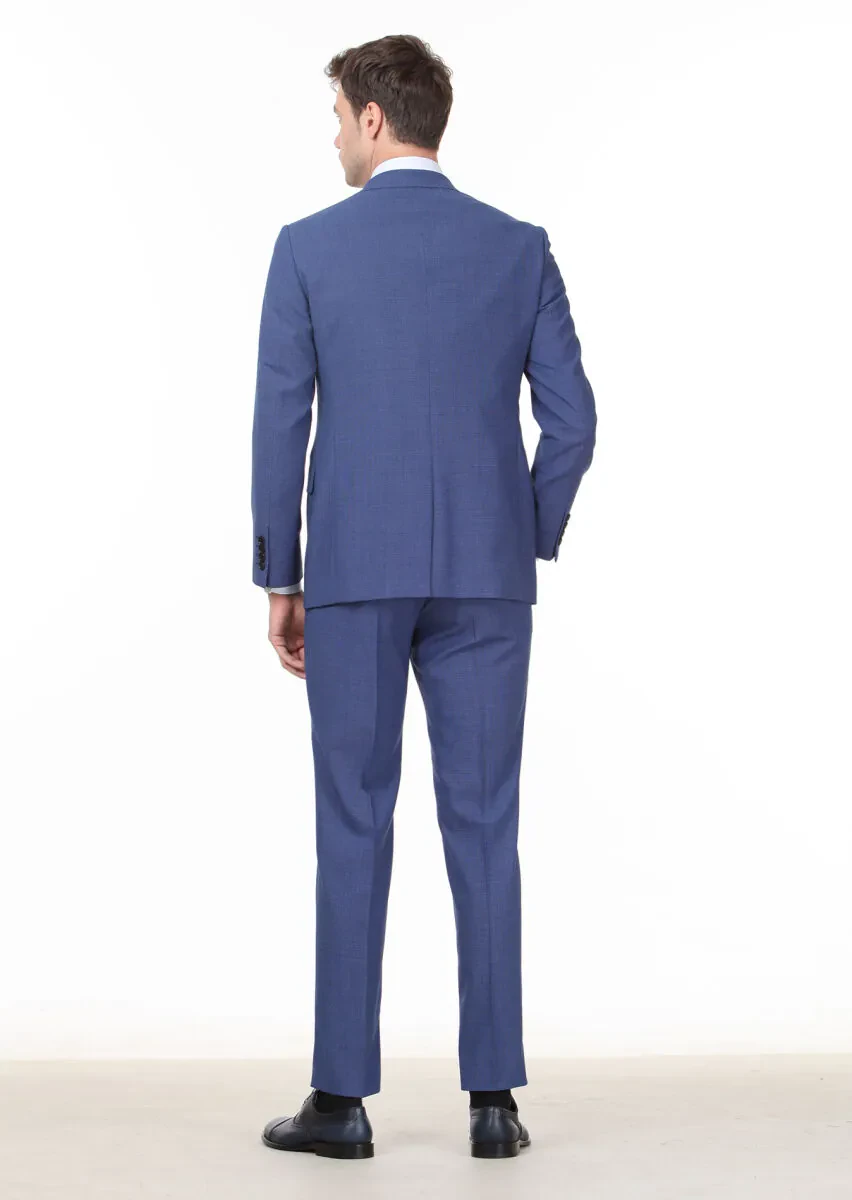 Dark Blue Micro Regular Fit 100% Wool Suit - 4