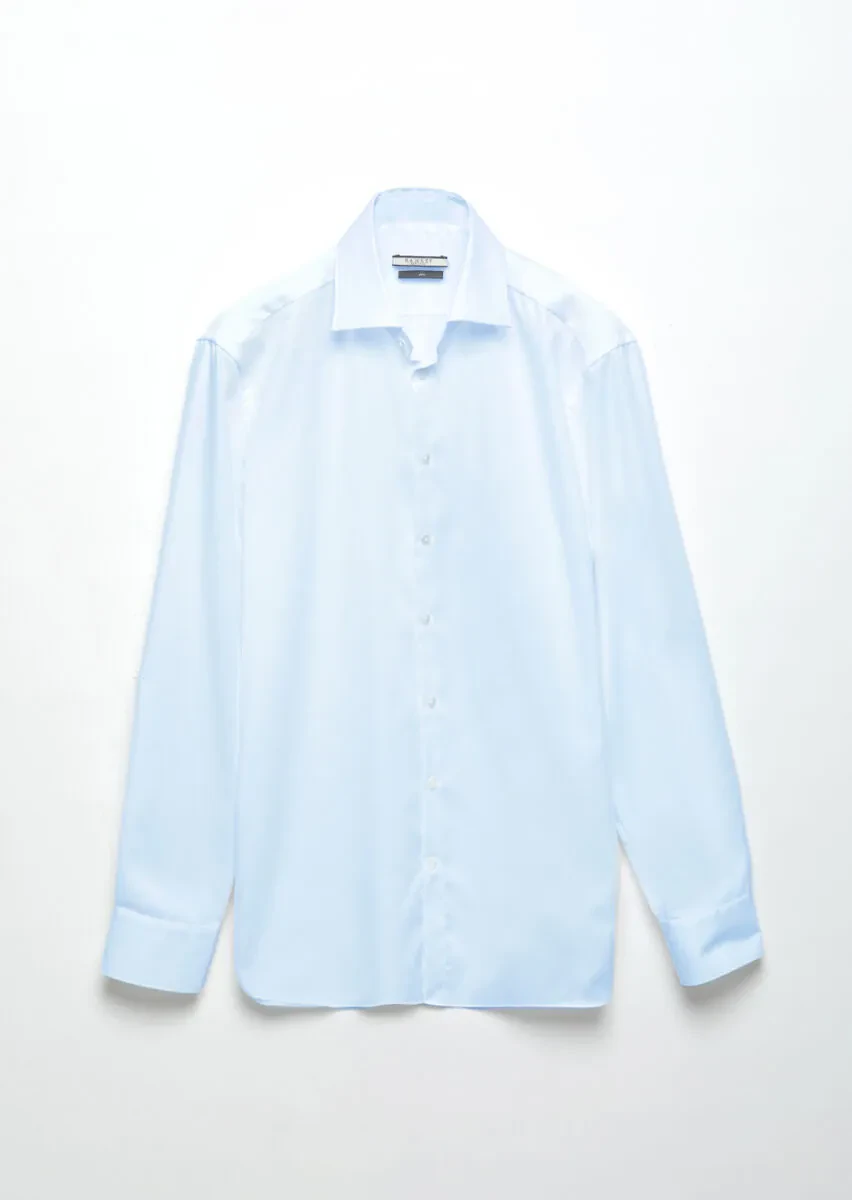 Dark Blue Plain Regular Fit Weaving Classical 100% Cotton Shirt - 7