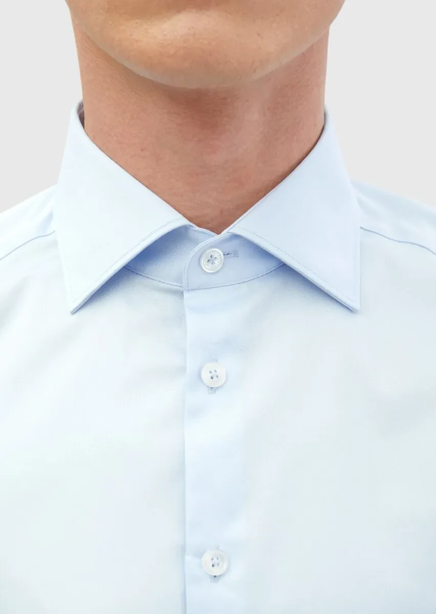 Dark Blue Plain Slim Fit Weaving Classical 100% Cotton Shirt - 4