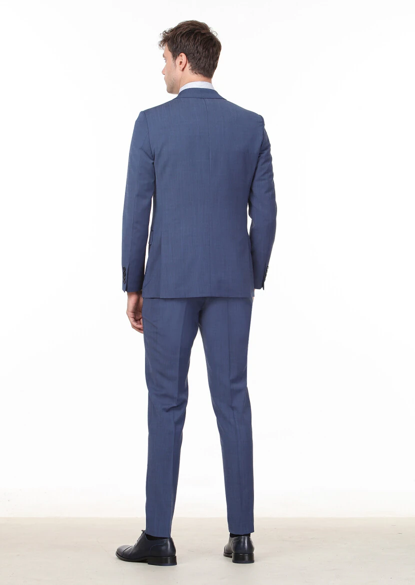 Dark Blue Plain Thin&Taller Slim Fit Wool Blended Suit - 4