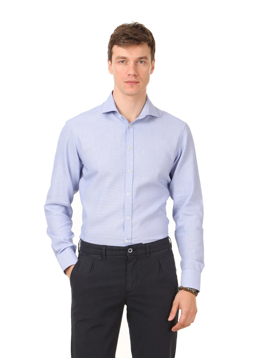 Dark Blue Printed Regular Fit Weaving Classical 100% Cotton Shirt - 1