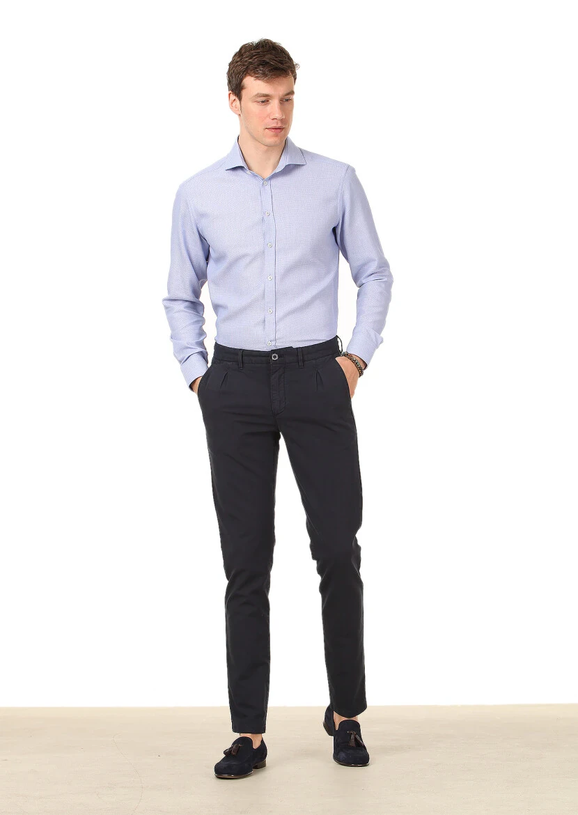 Dark Blue Printed Regular Fit Weaving Classical 100% Cotton Shirt - 3