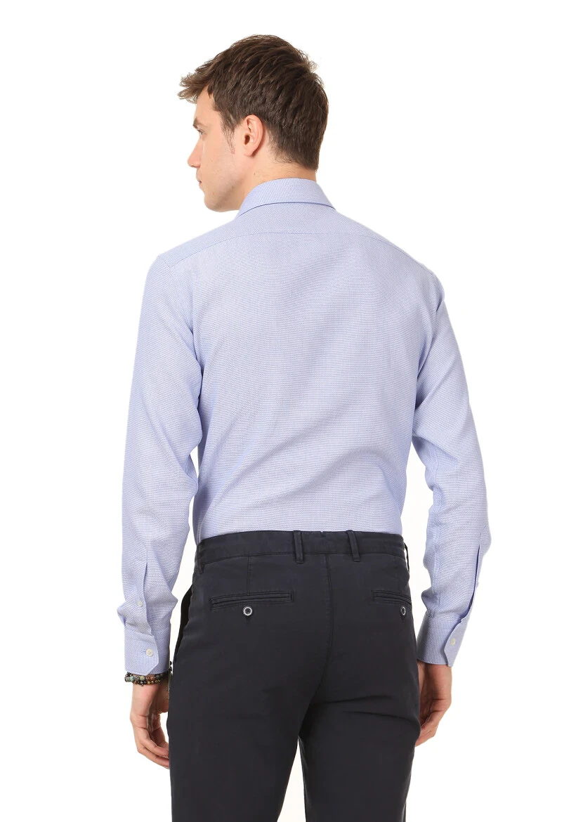 Dark Blue Printed Regular Fit Weaving Classical 100% Cotton Shirt - 4