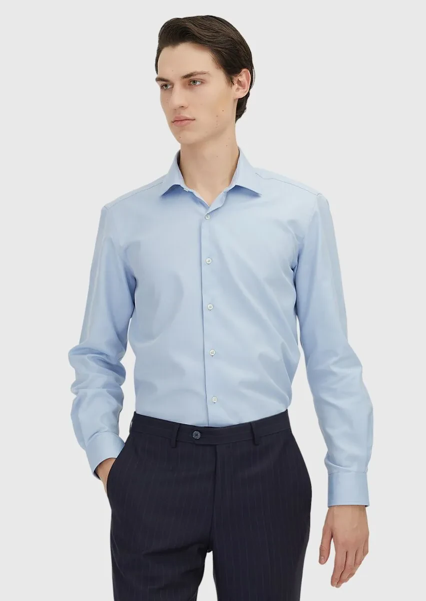 Dark Blue Regular Fit Weaving Classical 100% Cotton Shirt - 1